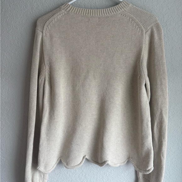 J. Crew Scalloped Hem Crew Neck Knit Sweater - Light Beige​​​​​ - Picture 5 of 10